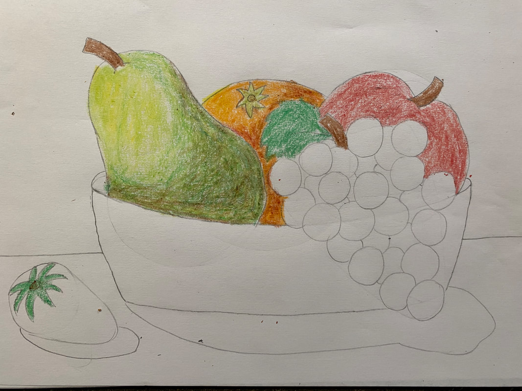 still life drawing of fruits in colour